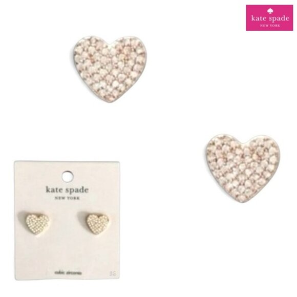 KATE SPADE 'Yours Truly' Heart Shaped - Rose Gold Tone Pave Stud Earrings - NWT - Picture 15 of 16